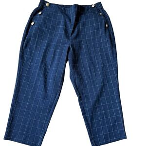 Lane Bryant pants 18 petite Cropped Ankle Navy blue white check nautical buttons